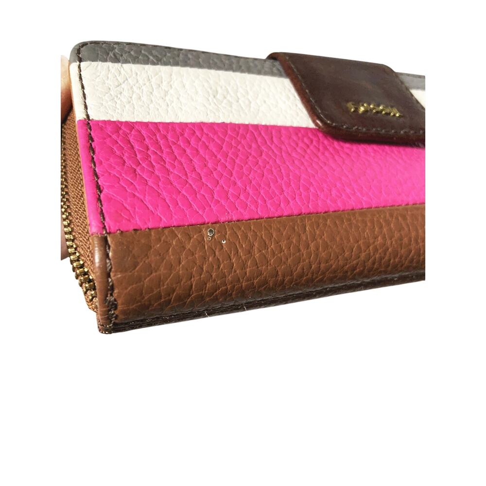 Fossil Pink Brown Multi Color Stripe Leather Wall… - image 6